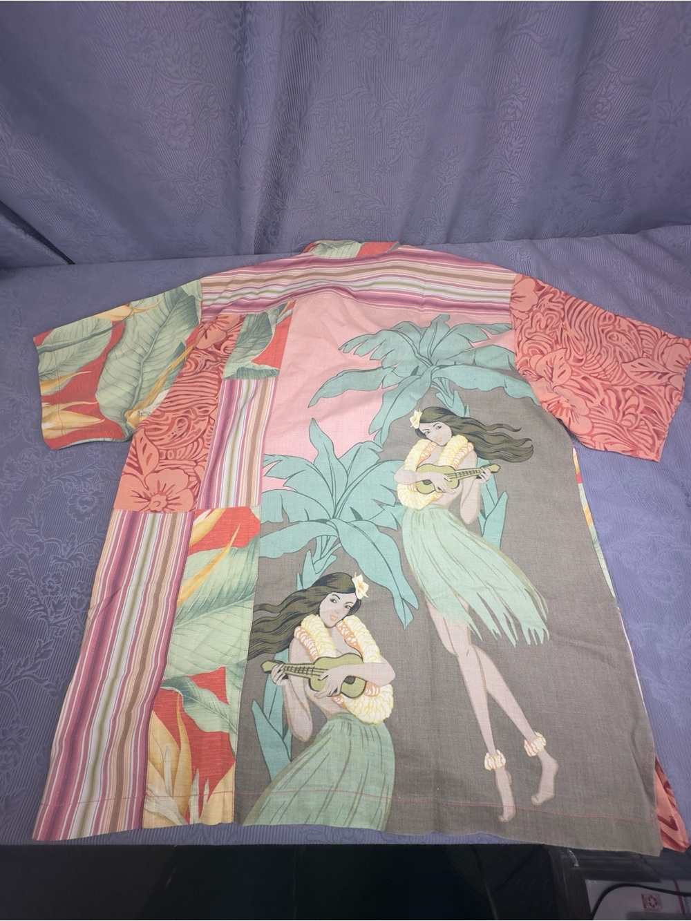Tommy Bahama Hula Girl Hawaiian Tropical Camp Shirt Silk Linen M 48” Chest